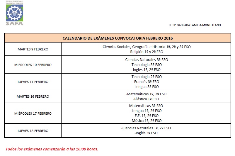 calendario II preevaluación