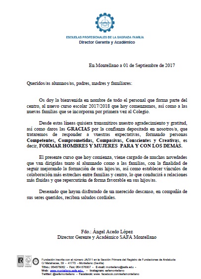 carta de bienvenida del director