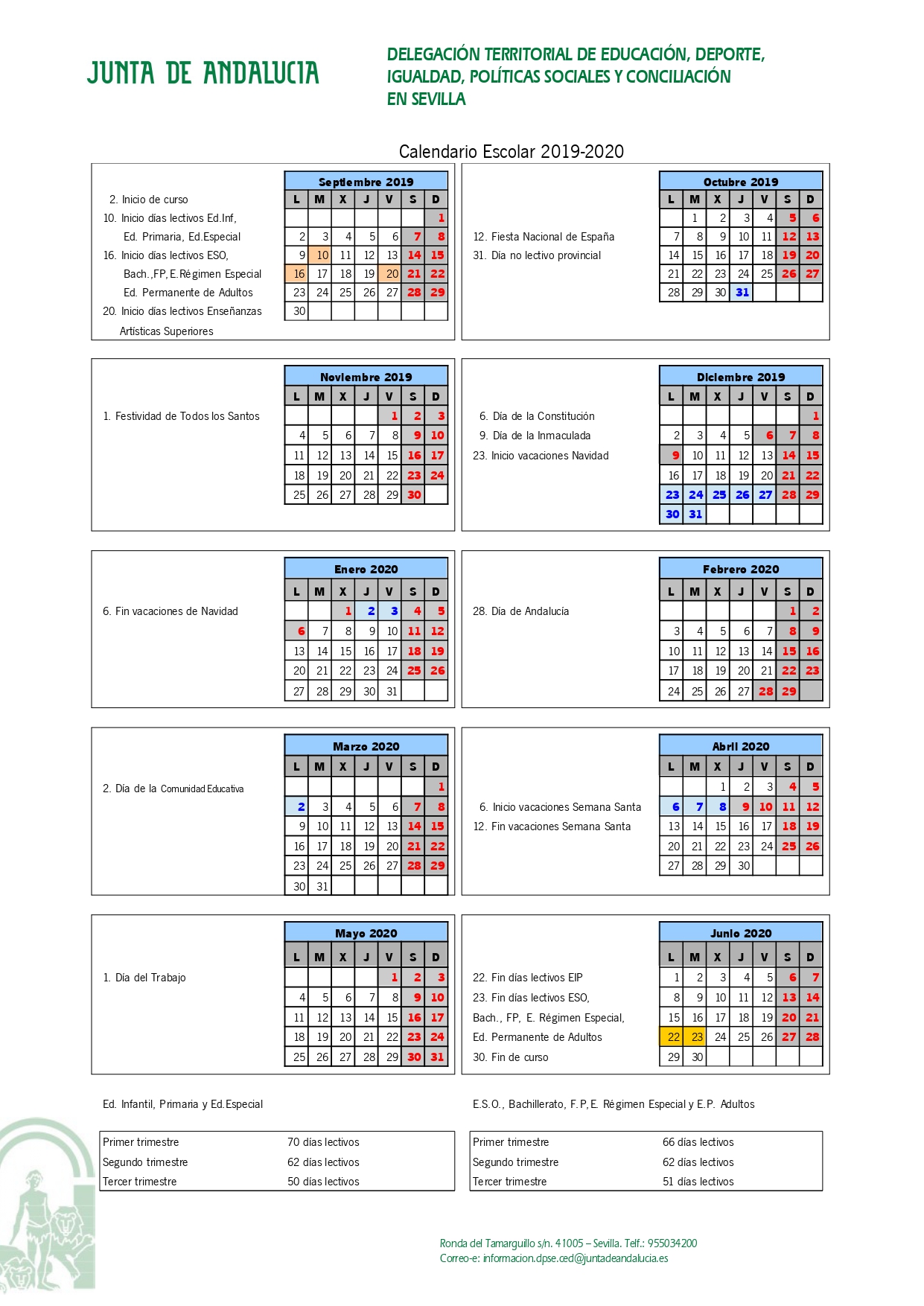 Calendario escolar 2019-2020