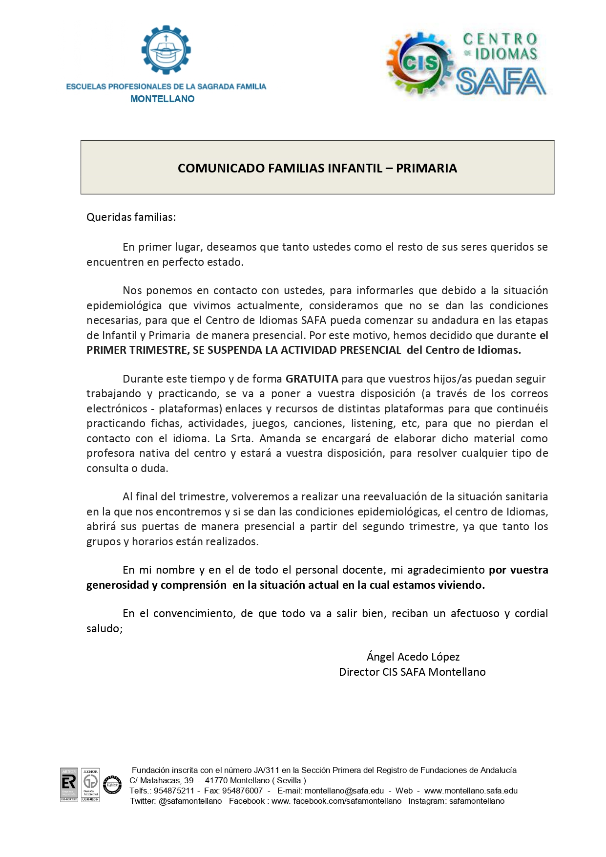 Comunicado suspensión CIS 2020/2021.