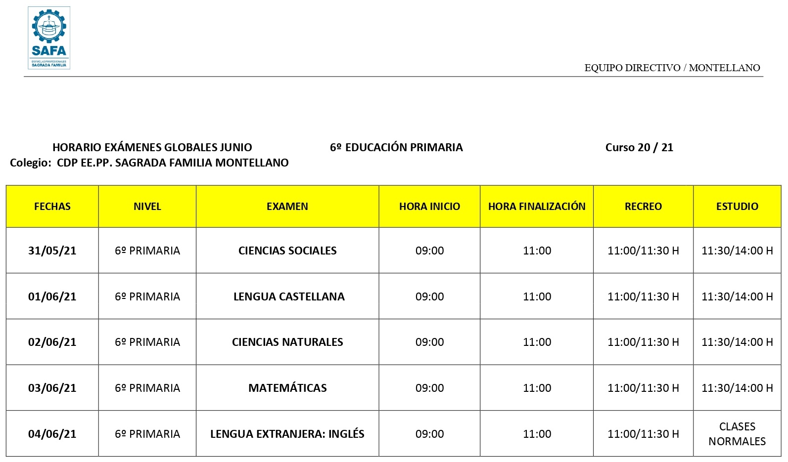 Pruebas globales 6º de Primaria.